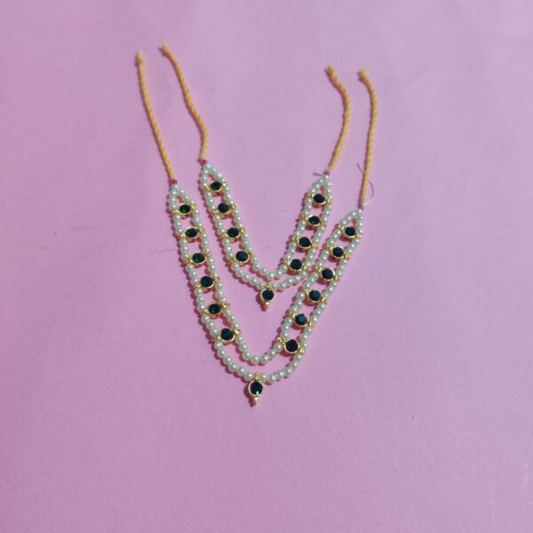 Thakorji Gadi Mala GREEN & WHITE Colours Diamonds 2 Line Moti Mala (Set of 2) - Image 2