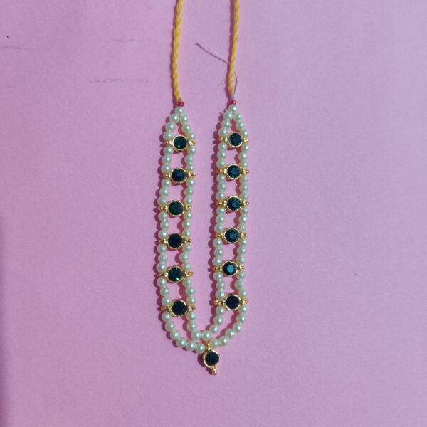Thakorji Gadi Mala GREEN & WHITE Colours Diamonds 2 Line Moti Mala (Set of 2) - Image 6