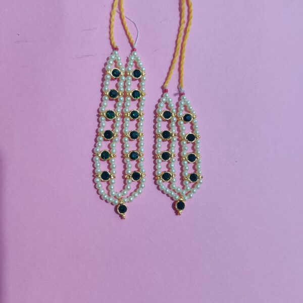 Thakorji Gadi Mala GREEN & WHITE Colours Diamonds 2 Line Moti Mala (Set of 2) - Image 7