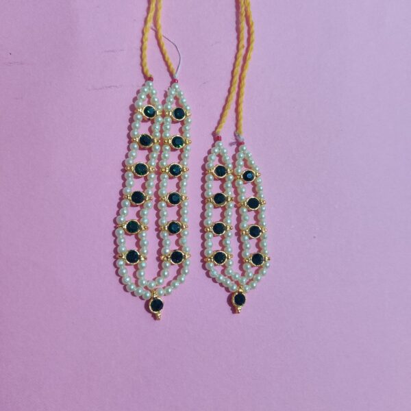Thakorji Gadi Mala GREEN & WHITE Colours Diamonds 2 Line Moti Mala (Set of 2) - Image 8