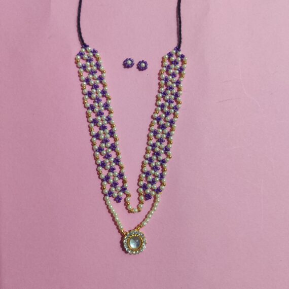 Thakorji Gadi Mala & Kundal Purple & White Colour for Laddu Gopal