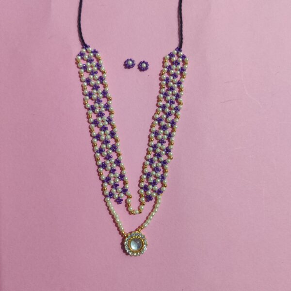 Thakorji Gadi Mala & Kundal Purple & White Colour for Laddu Gopal