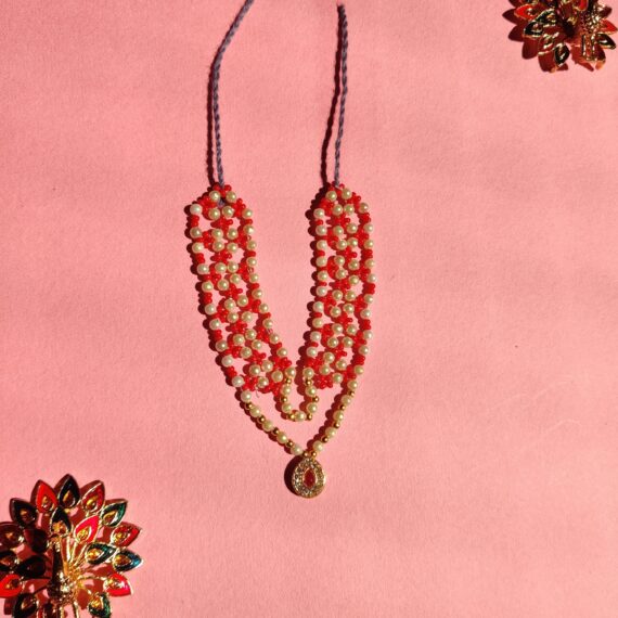 Handmade Orange & White Moti Mala for Laddu Gopal