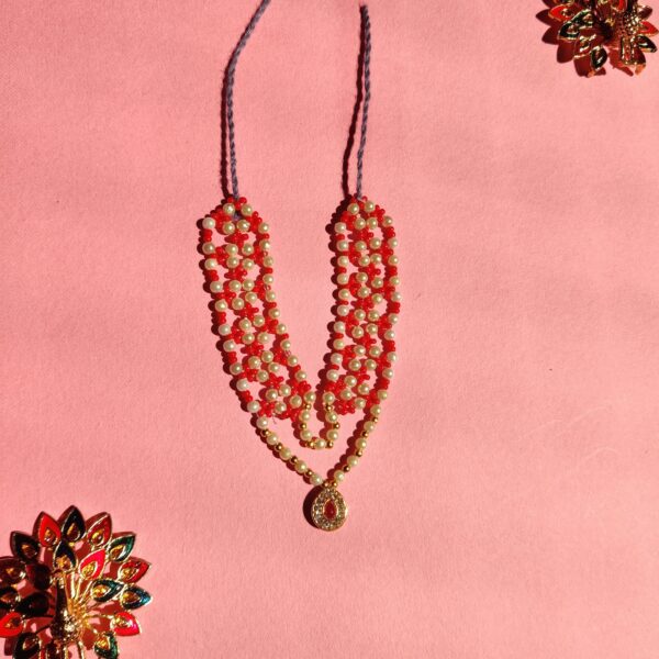 Handmade Orange & White Moti Mala for Laddu Gopal