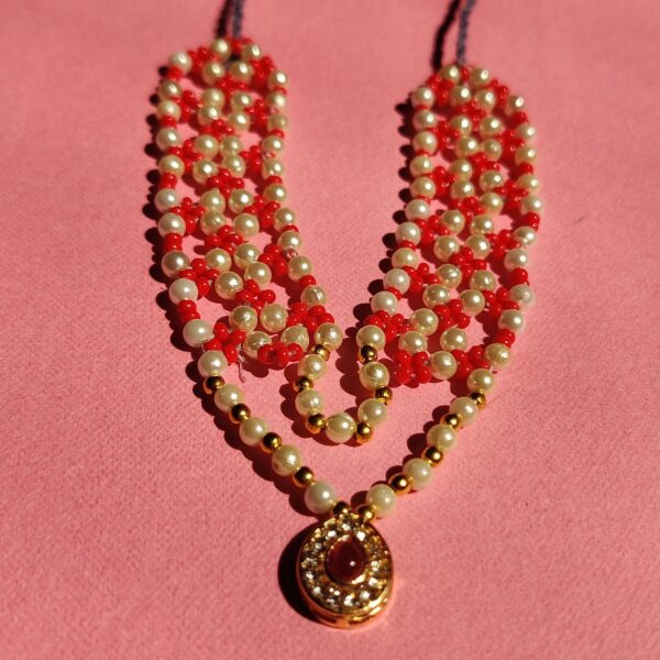 Handmade Orange & White Moti Mala for Laddu Gopal - Image 4