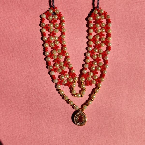 Handmade Orange & White Moti Mala for Laddu Gopal - Image 2