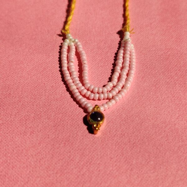 Handmade Light Pink Moti & Green Stone Mala for Laddu Gopal - Image 6