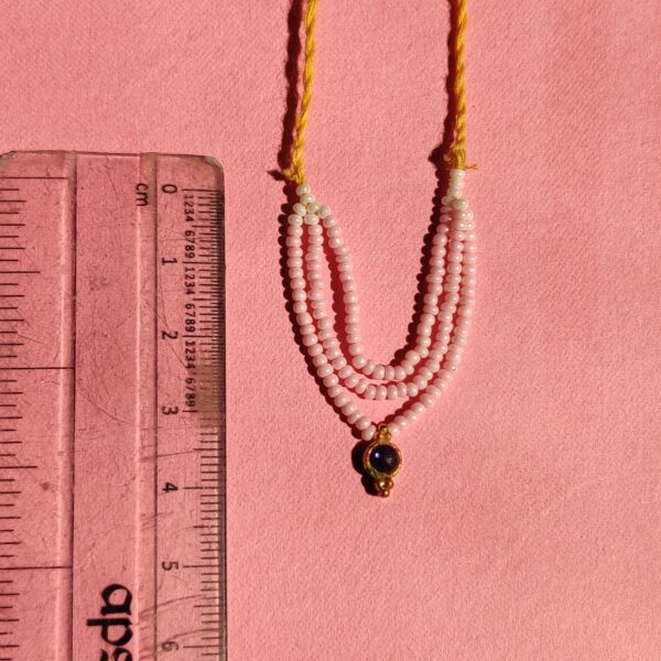 Handmade Light Pink Moti & Green Stone Mala for Laddu Gopal - Image 3