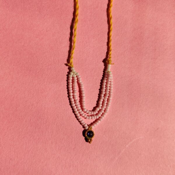 Handmade Light Pink Moti & Green Stone Mala for Laddu Gopal - Image 2