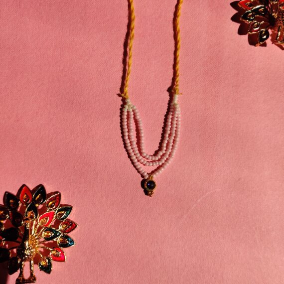 Handmade Light Pink Moti & Green Stone Mala for Laddu Gopal