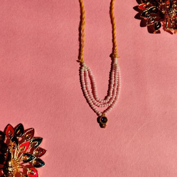 Handmade Light Pink Moti & White Stone Mala for Laddu Gopal