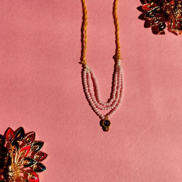 Handmade Light Pink Moti & White Stone Mala for Laddu Gopal