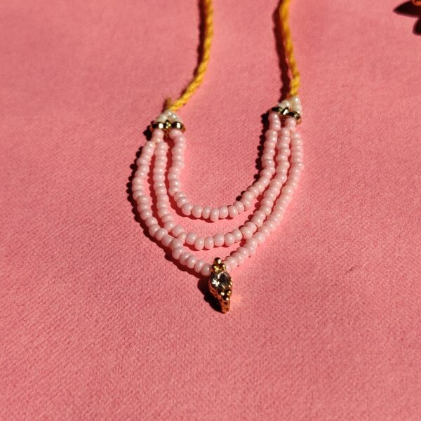 Handmade Light Pink Moti & White Stone Mala for Laddu Gopal - Image 4
