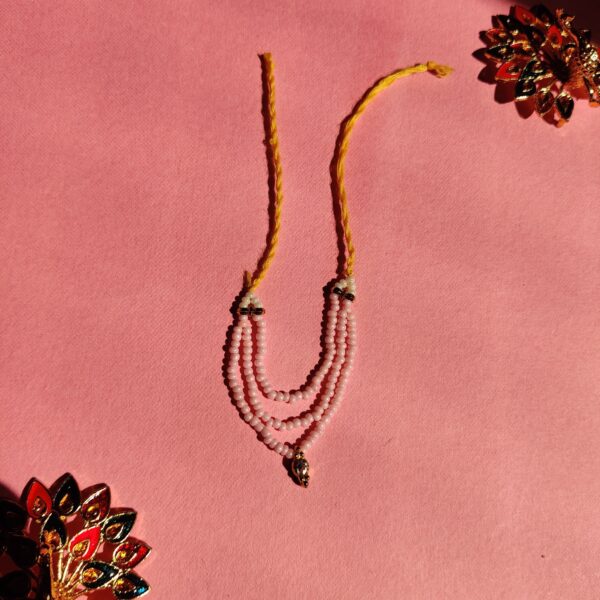 Handmade Light Pink Moti & White Stone Mala for Laddu Gopal - Image 3