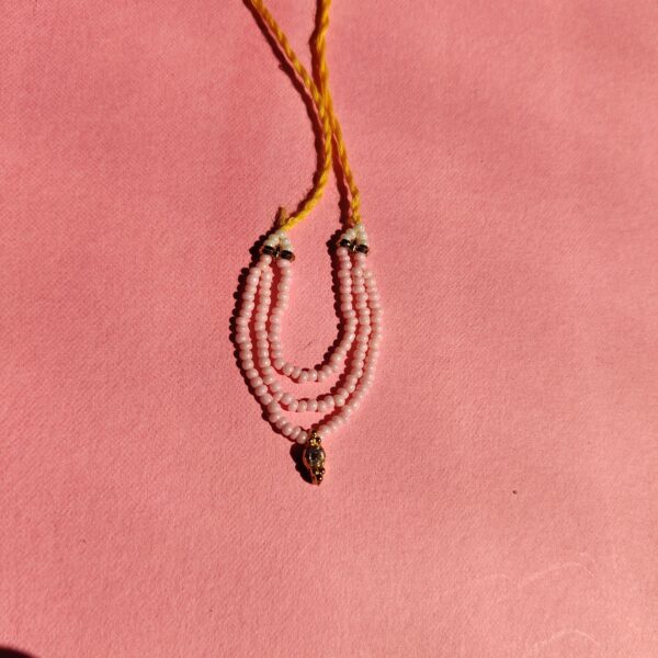 Handmade Light Pink Moti & White Stone Mala for Laddu Gopal - Image 2